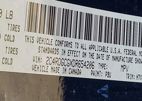 2013 Dodge Grand Caravan Sxt из США, поврежденный, VIN 2C4RDGCGXDR654206